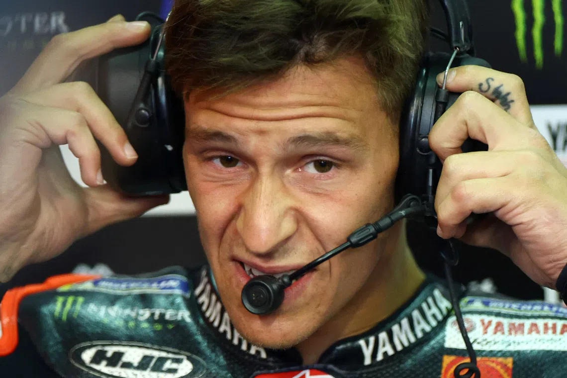 MotoGP - German Grand Prix - Sachsenring, Hohenstein-Ernstthal, Germany - July 12, 2025 Monster Energy Yamaha MotoGP's Fabio Quartararo in the pit lane during practice REUTERS/Lisi Niesner
