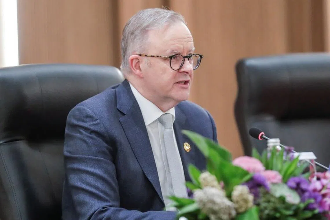 Australia's Prime Minister Anthony Albanese speaks during the bilateral meeting with Indonesia's President Joko Widodo on the sidelines of the 43rd Association of Southeast Asian Nations (ASEAN) Summit in Jakarta, Indonesia, 07 September 2023. BAGUS INDAHONO/Pool via REUTERS