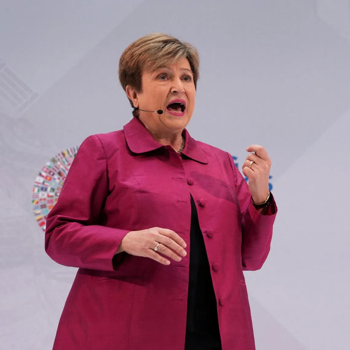 IMF managing director Kristalina Georgieva delivers a speech ahead of the IMF and World Bank's spring meetings on April 9.