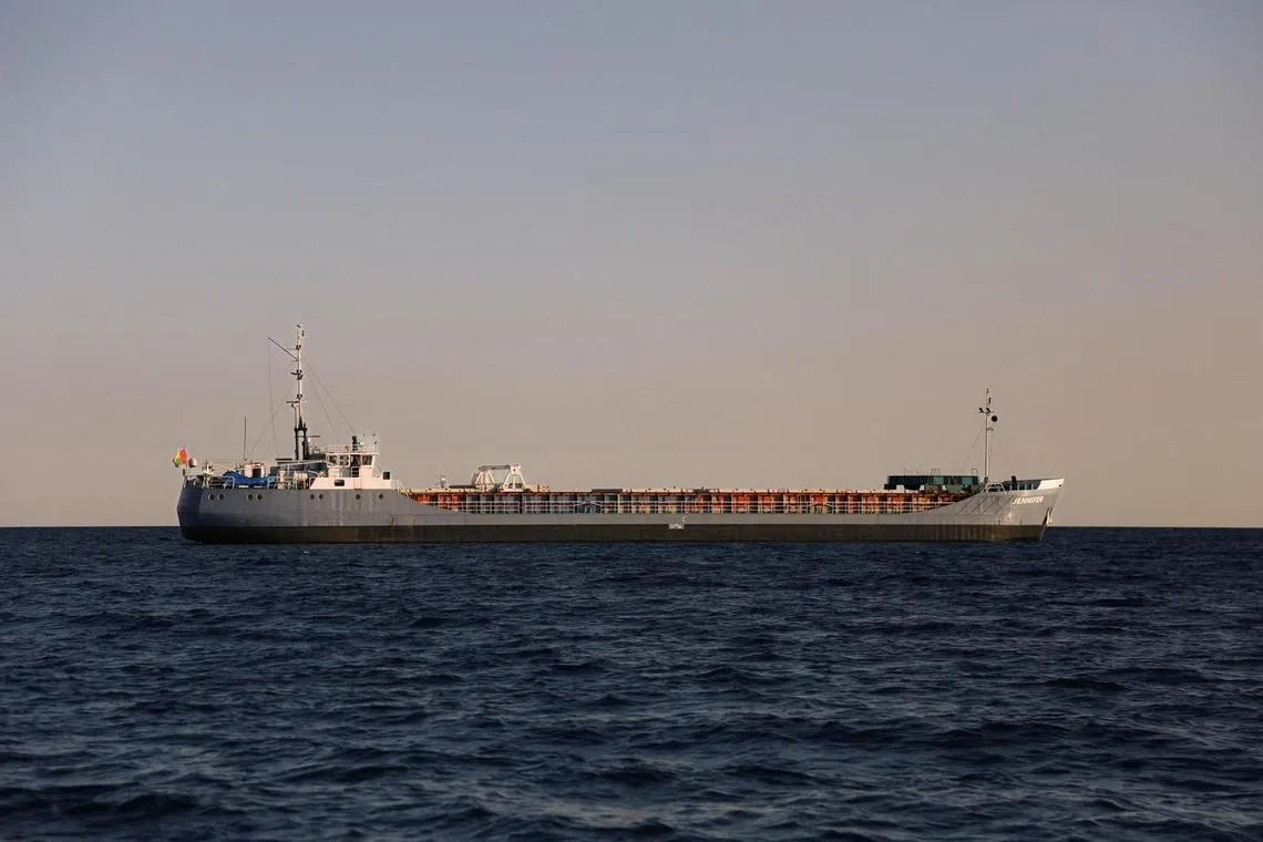 A second ship loaded with food aid for Gaza sails at sea in this photo obtained from social media.