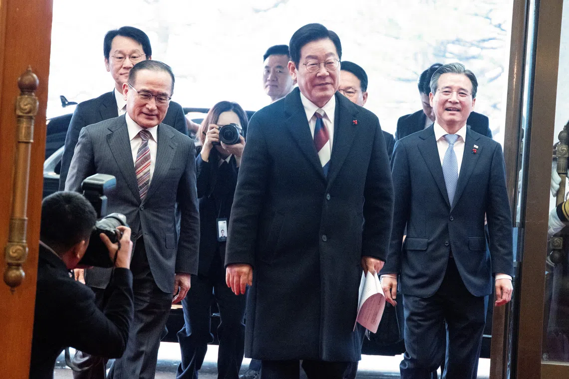 South Korean President Lee Jae Myung arriving at the Presidential Office at the Blue House in Seoul on Dec 29.