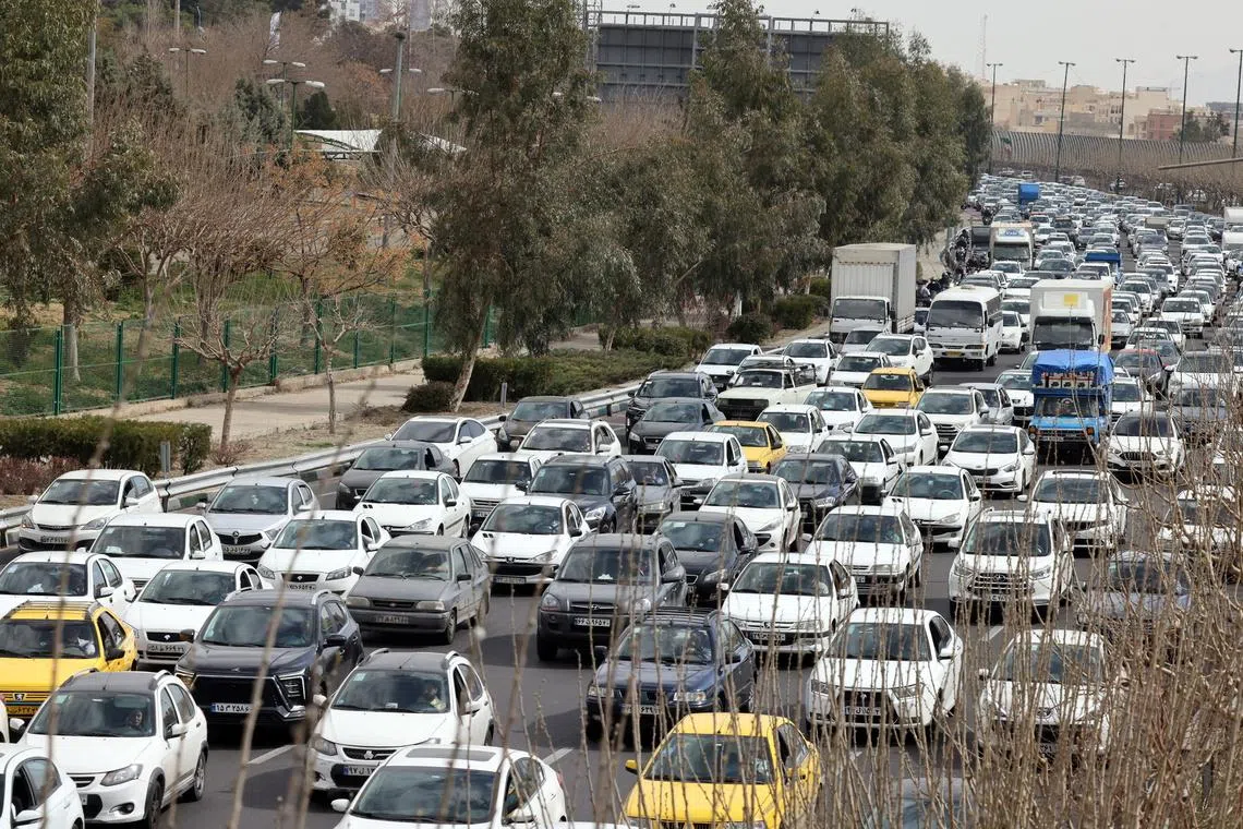 Heavy traffic seen following an Israeli attack, in Tehran, Iran, on Feb 28, 2026. 