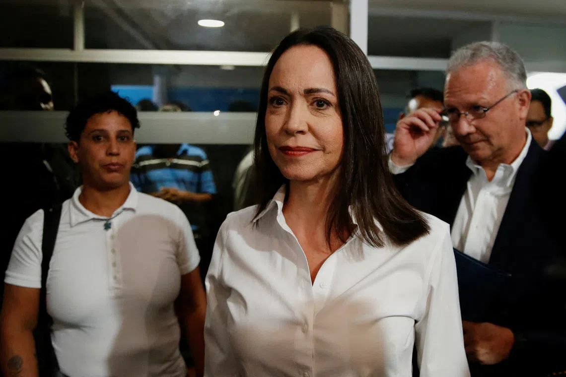 FILE PHOTO: Venezuelan opposition leader Maria Corina Machado attends a press conference, in Caracas, Venezuela, March 20, 2024. REUTERS/Leonardo Fernandez Viloria