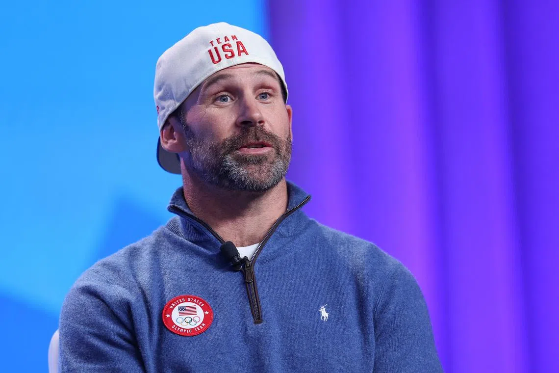 Oct 28, 2025; New York, NY, UNITED STATES; Olympic athlete Nick Baumgartner, Snowboarding, speaks with media during the U.S. Olympic Team Media Summit in preparation for the 2026 Milan Olympic Winter Games at Javits Center. Mandatory Credit: Vincent Carchietta-Imagn Images