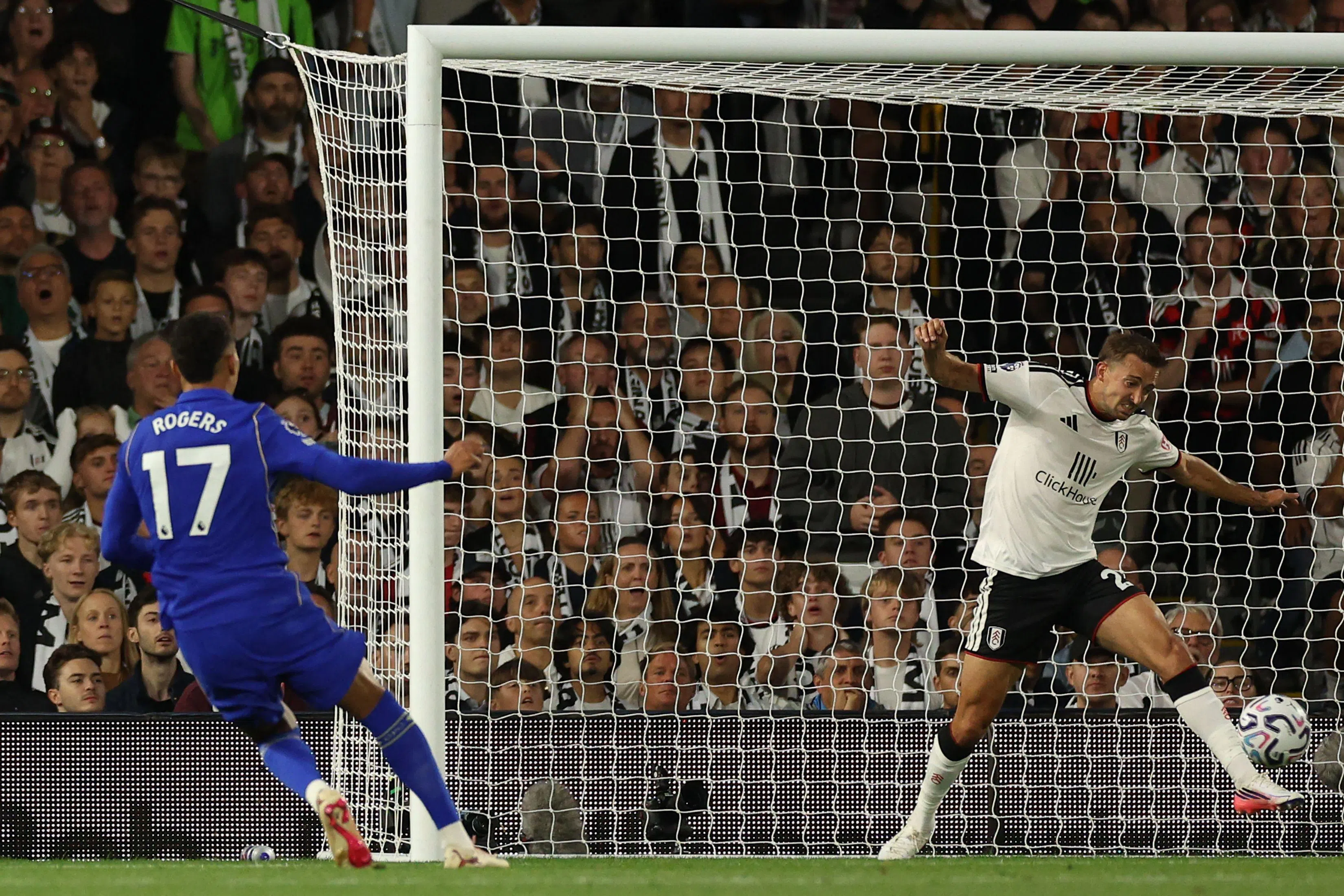 Chelsea midfielder Morgan Rogers scores their second goal.