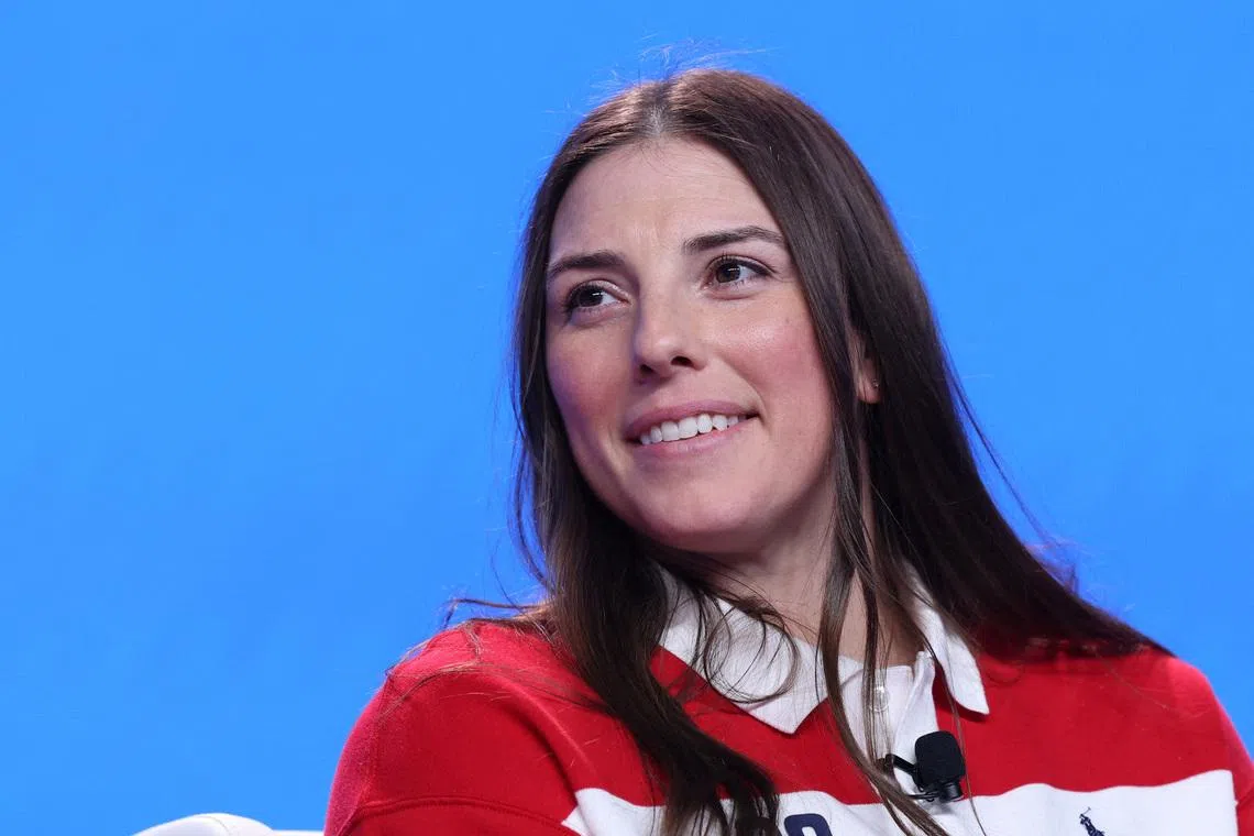 Oct 29, 2025; New York, NY, UNITED STATES; Hilary Knight, Hockey, speaks to the media during the U.S. Olympic Team Media Summit in preparation for the 2026 Milan Olympic Winter Games at Javits Center. Mandatory Credit: Vincent Carchietta-Imagn Images
