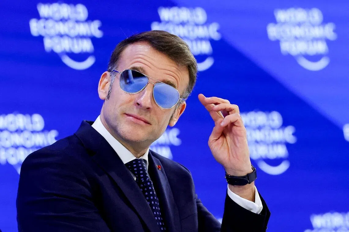 French President Emmanuel Macron attending the World Economic Forum in Davos, Switzerland, on Jan 20.