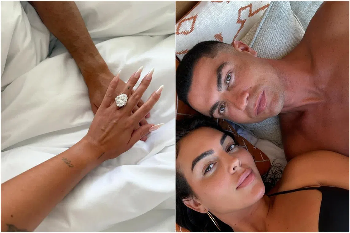 Georgina Rodríguez’s engagement ring also appears to be flanked by two smaller oval diamond side stones, which is called a trilogy design.