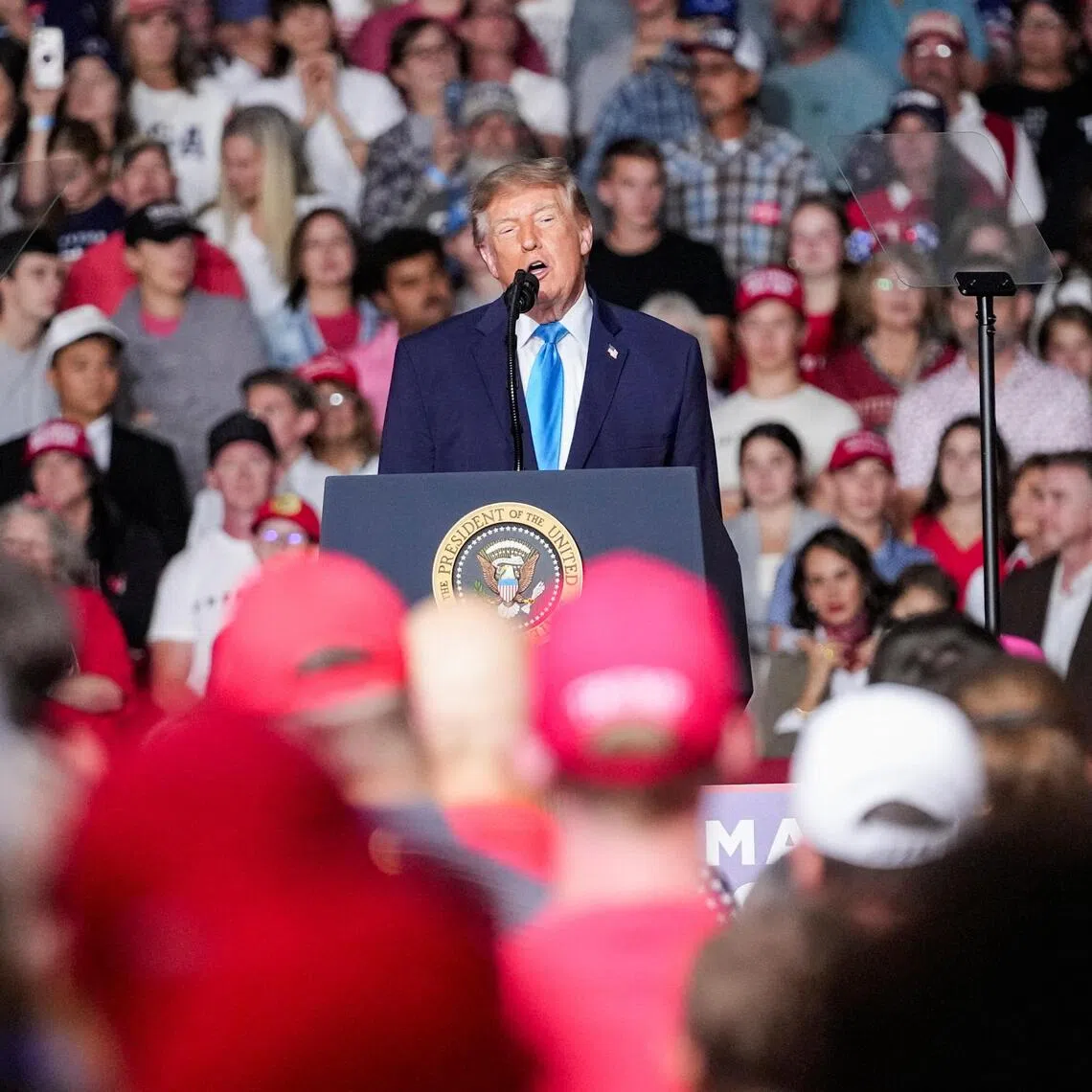 US President Donald Trump speaking during a rally in Grand Island, Nebraska, on Oct 5.