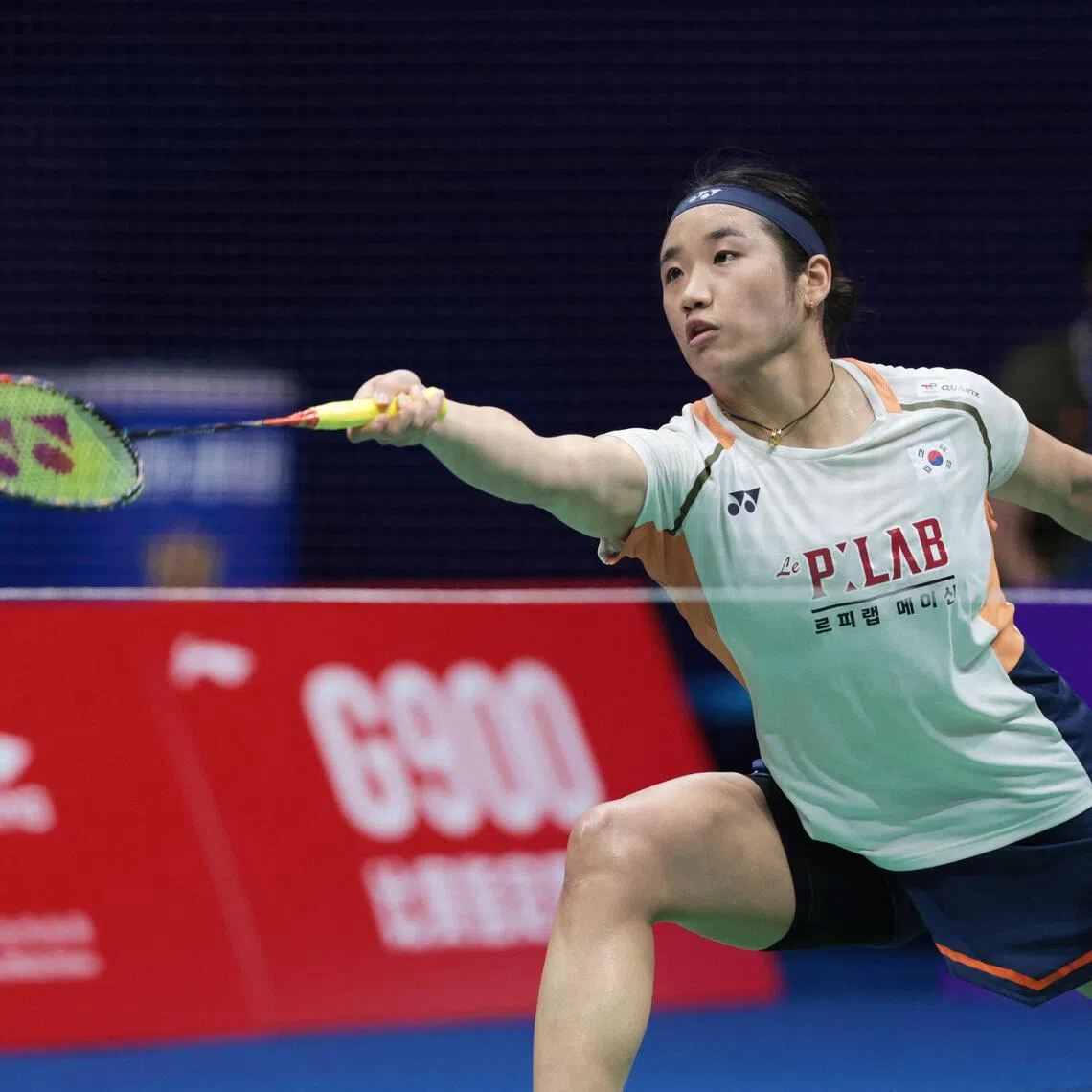South Korea’s An Se-young hitting a return to China’s Han Yue during their women's singles final at the China Masters badminton tournament in Shenzhen on Sept 21.