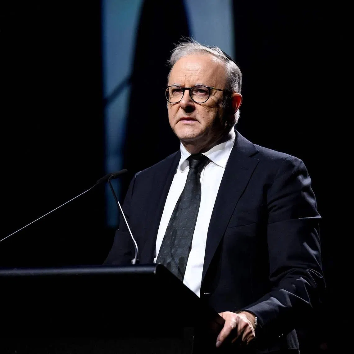 Australian Prime Minister Anthony Albanese speaks during the "Light Will Win" memorial service at the Sydney Opera House on Jan 22.
