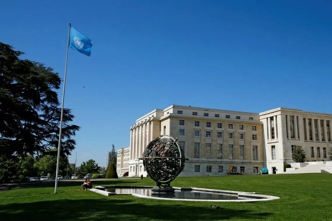 FILE PHOTO: A U.N. flag waves outside the United Nations European headquarters in Geneva, Switzerland May 22, 2019.  REUTERS/Denis Balibouse/File Photo