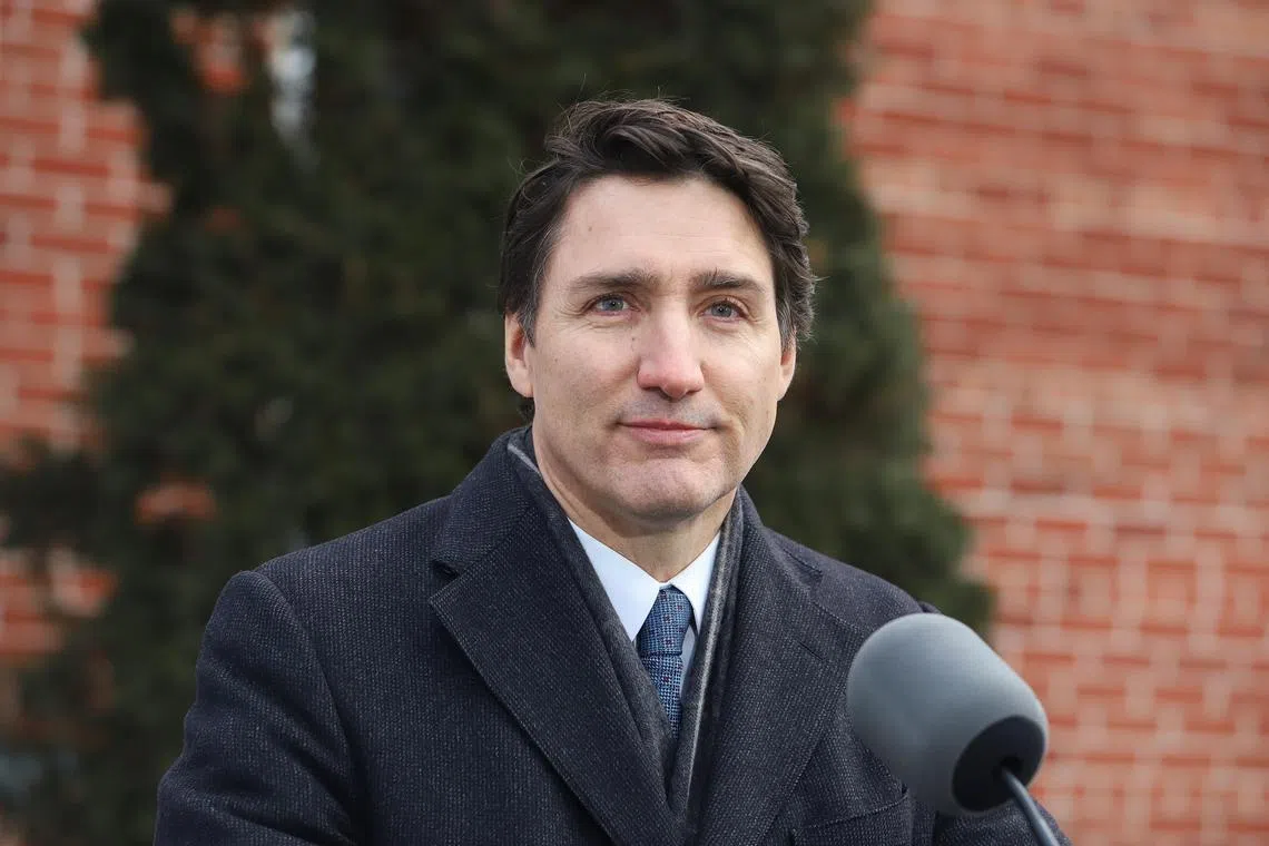 Canadian Prime Minister Justin Trudeau announcing on Jan 6 that he intends to step down as Liberal party leader and prime minister after nine years in office.