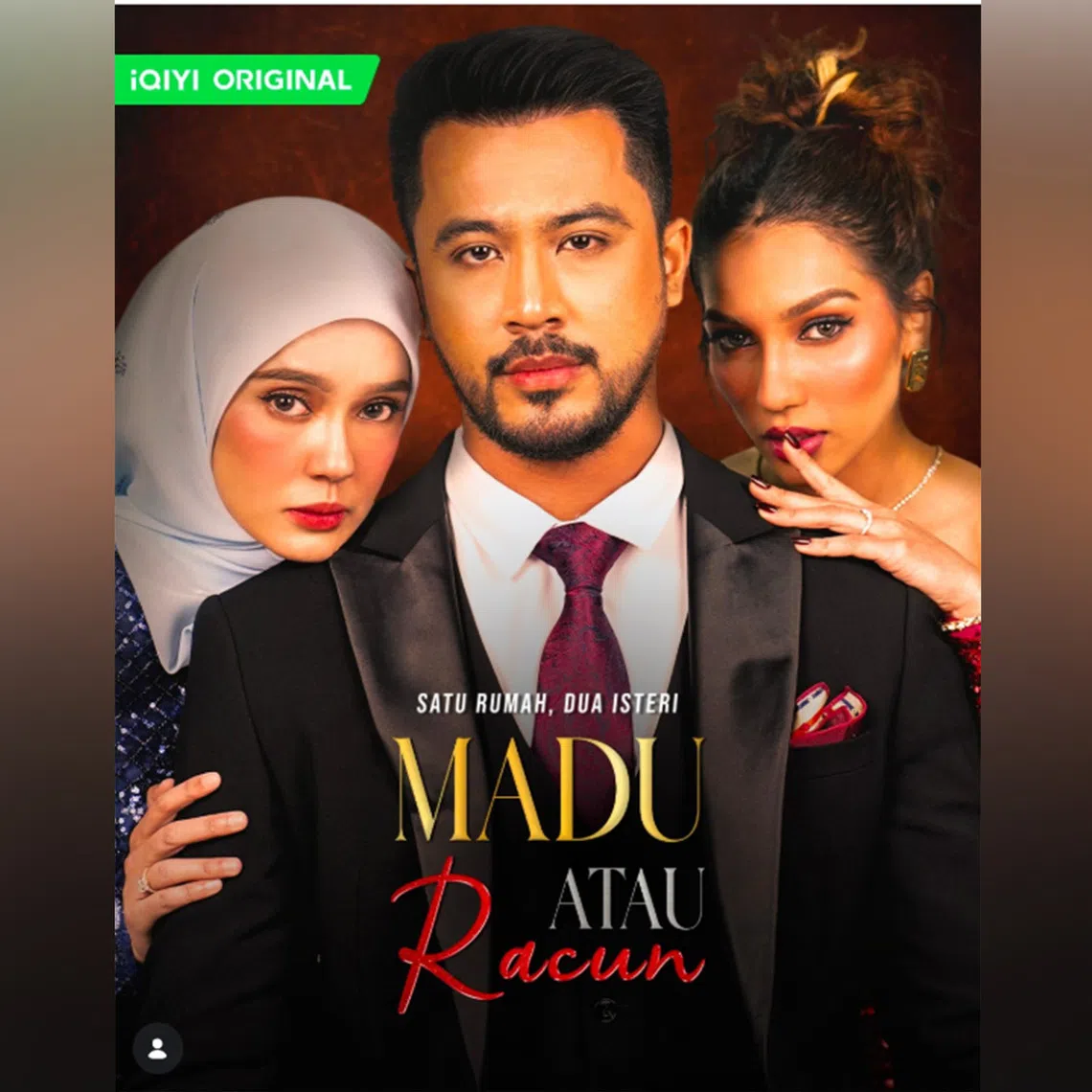 The poster for Madu atau Racun starring (from left) Uqasha Senrose, Aliff Aziz and Elisya Sandha.