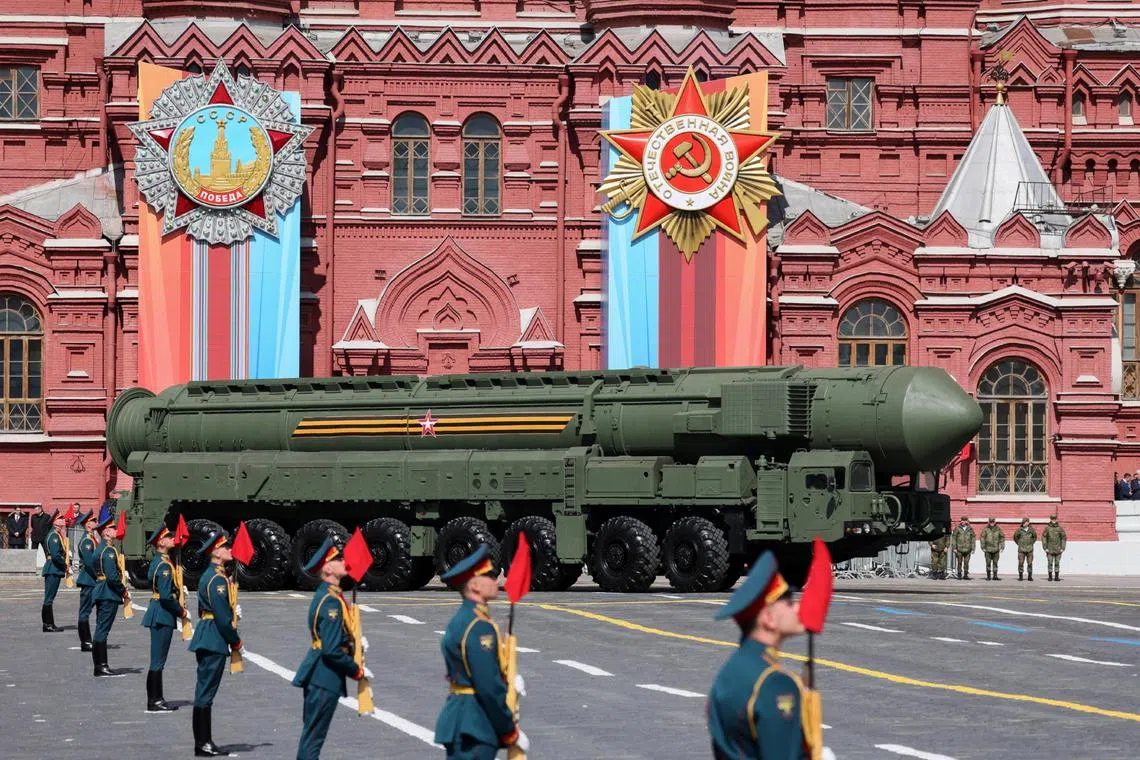 A Russian Yars intercontinental ballistic missile system on display at Moscow's Red Square on Victory Day.