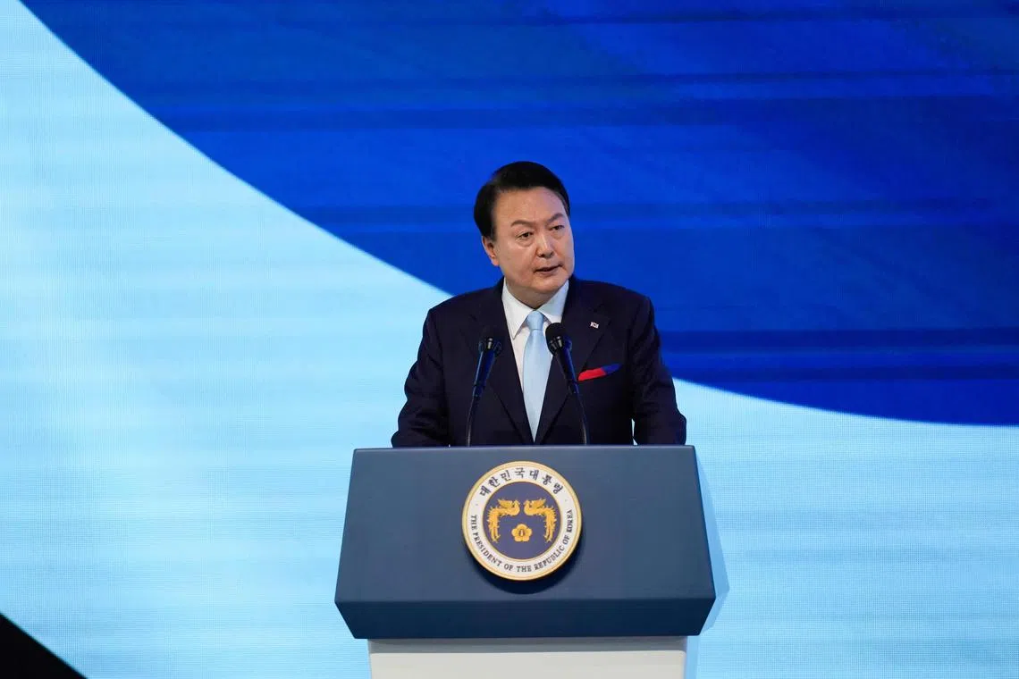 South Korean President Yoon Suk-yeol emphasised a need to step up security cooperation with Washington and Tokyo.