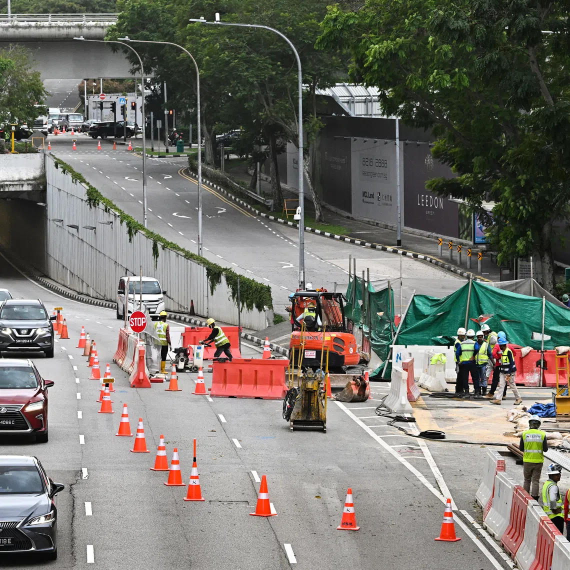 Roadworks along Farrer Road on Nov 16, 2022, a day after a sinkhole formed on a slip road leading from Holland Road to Farrer Road.