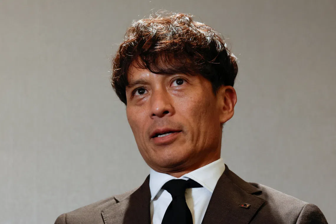 Japan Football Association President Tsuneyasu Miyamoto talks to reporters after the Asian Football Confederation (AFC)'s extraordinary congress in Tokyo, Japan, October 23, 2026. REUTERS/Kim Kyung-Hoon