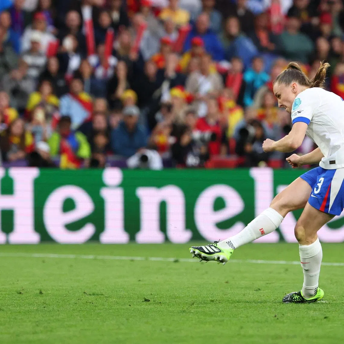 Soccer Football - UEFA Women's Euro 2025 - Final - England v Spain - St. Jakob-Park, Basel, Switzerland - July 27, 2025 England's Niamh Charles scores a penalty during the shoot-out REUTERS/Denis Balibouse
