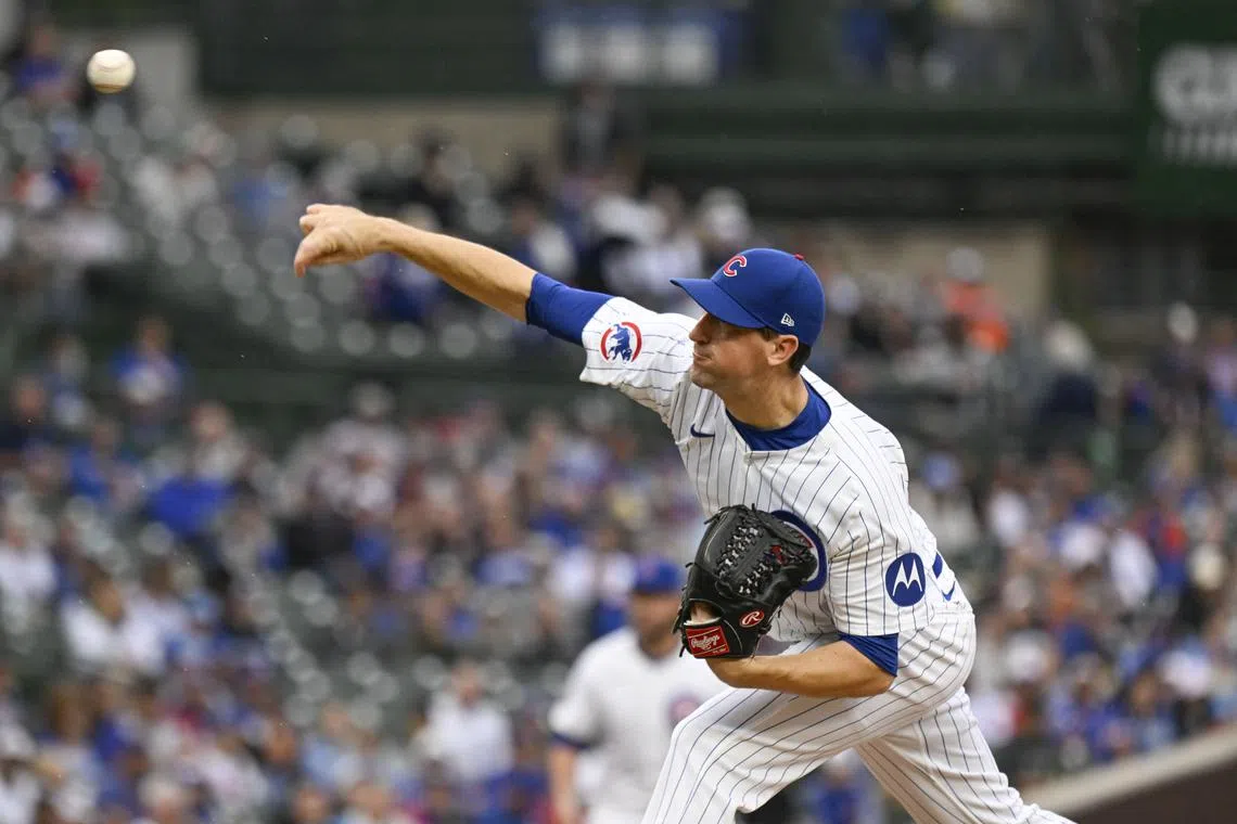 FILE PHOTO: Sep 28, 2024; Chicago, Illinois, USA;  Chicago Cubs pitcher Kyle Hendricks (28) delivers against the Cincinnati Reds during the first inning at Wrigley Field. Mandatory Credit: Matt Marton-Imagn Images/File Photo