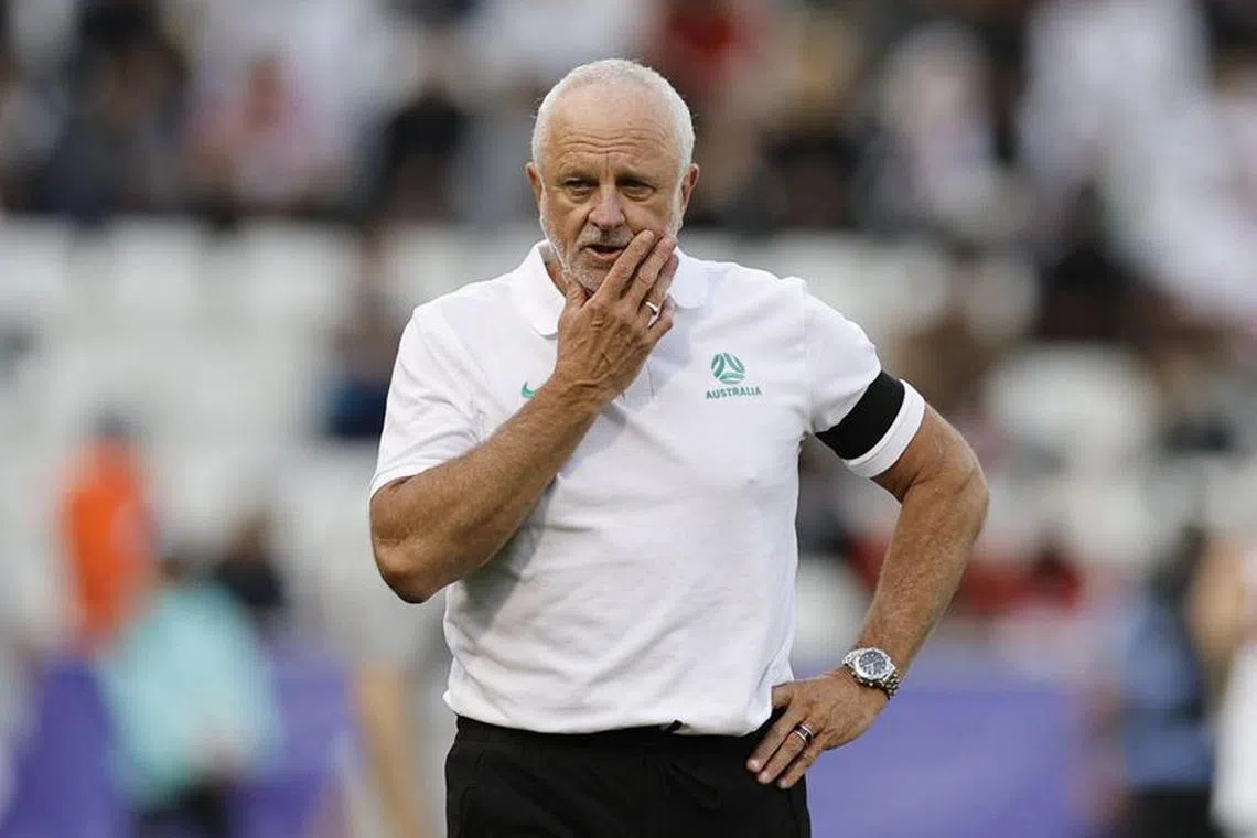 Soccer Football - AFC Asian Cup - Group B - Syria v Australia - Jassim bin Hamad Stadium, Al Rayyan, Qatar - January 18, 2024 Australia coach Graham Arnold reacts REUTERS/Thaier Al-Sudani