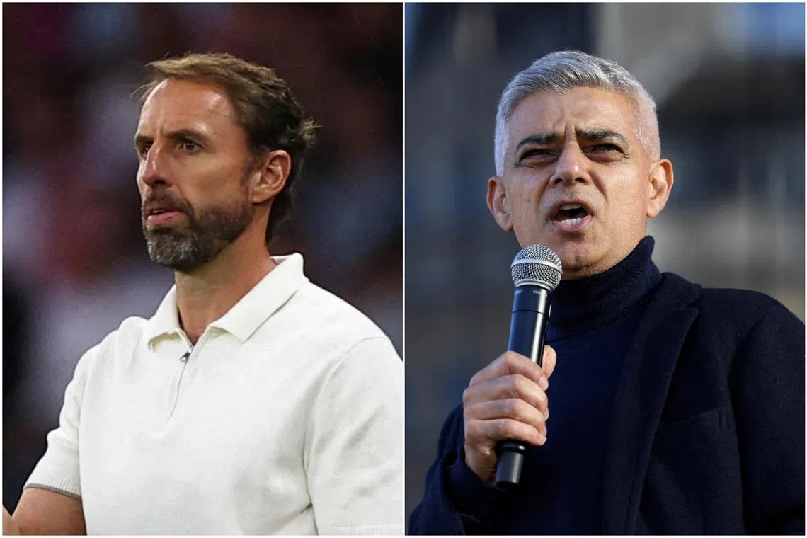 Former England football manager Gareth Southgate (left) was knighted for his services to football, while London mayor Sadiq Khan was honoured for his political and public service.