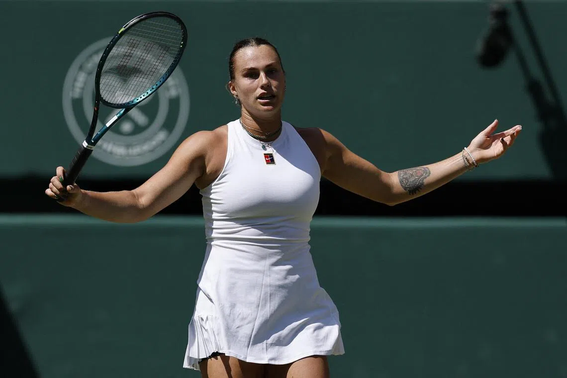 Belarus' Aryna Sabalenka reacts during her semi-final match against Amanda Anisimova of the US.