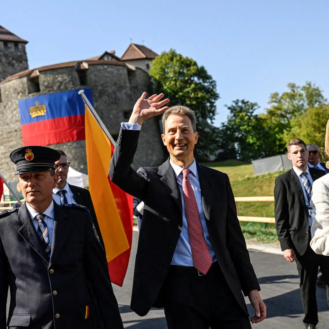Liechtenstein’s Hereditary Prince Alois and Hereditary Princess Sophie arrive at Liechtenstein’s National Day celebrations in Vaduz, Liechtenstein, on Aug 15.