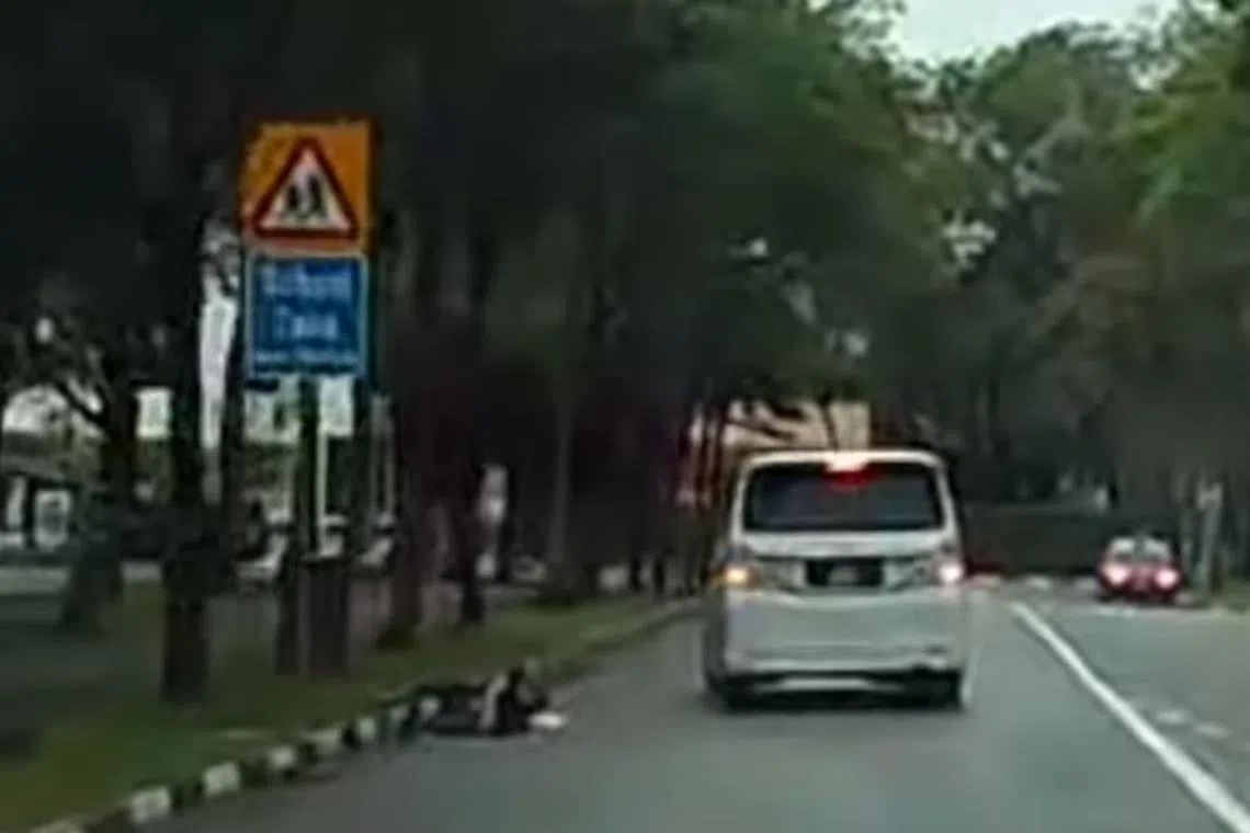 A video of the incident showed the man crossing the road  before being hit by a white Toyota Vellfire.