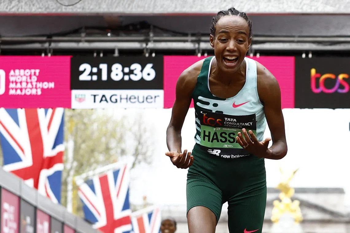 Netherlands' Sifan Hassan is ecstatic after winning the London Marathon.