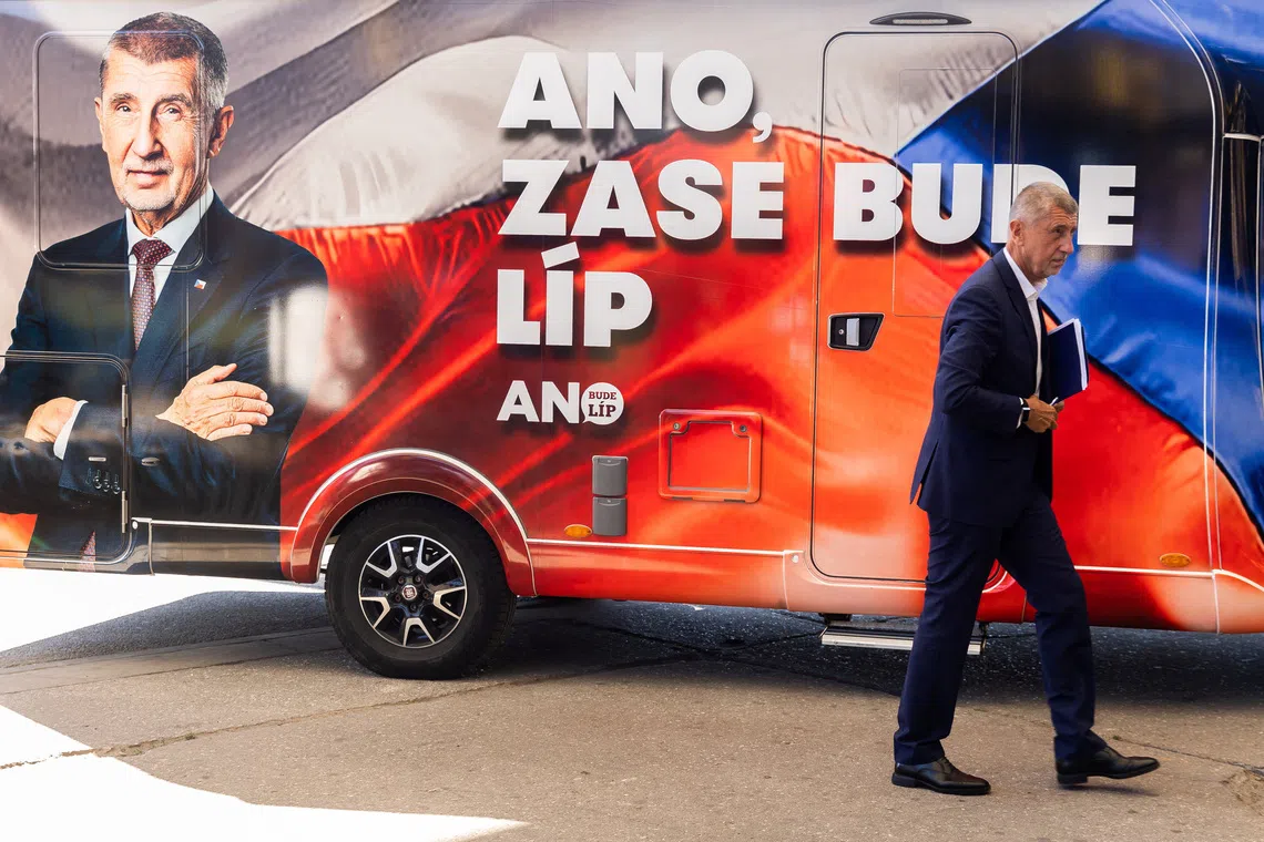 Former Czech prime minister and leader of the ANO party, Mr Andrej Babis, attending a campaign rally in Ostrava, Czech Republic, on Sept 4.