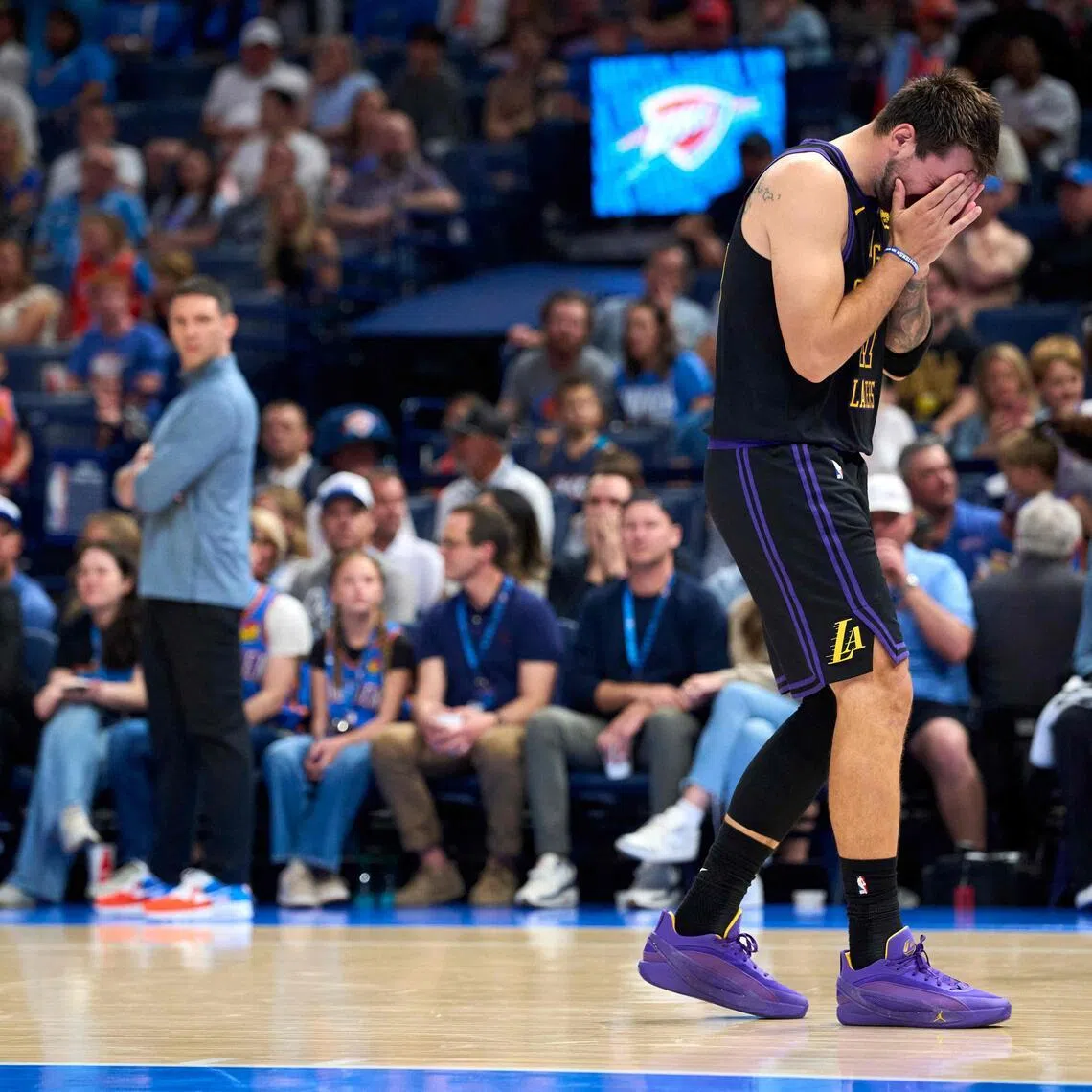 Luka Doncic sustained a Grade 2 hamstring strain in the third quarter of the Los Angeles Lakers’ 139-96 NBA loss to the Oklahoma City Thunder. He will be out through at least the end of the regular season.