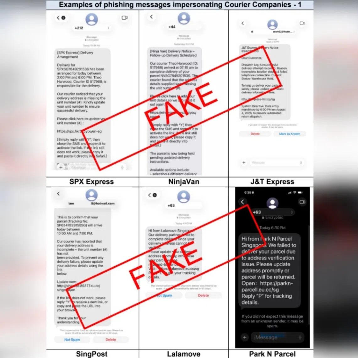 Victims would receive messages from numbers or e-mail addresses imitating couriers such as NinjaVan.