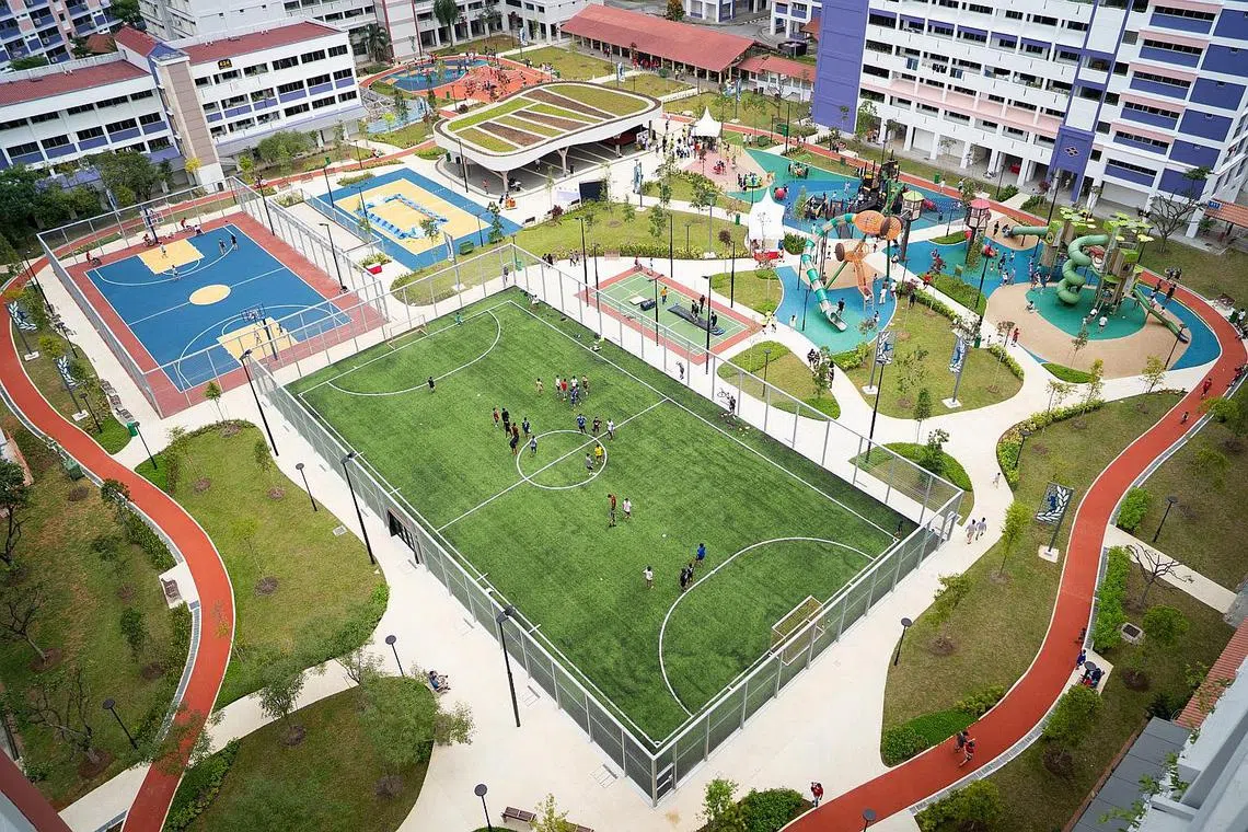 The Arena @ Keat Hong comprises a synthetic futsal pitch, mega playground, basketball court and badminton court.
