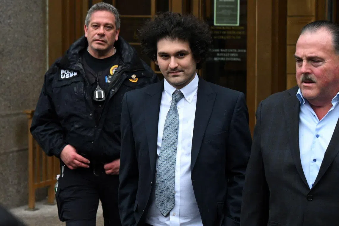 Bankman-Fried leaves the US Federal Court in New York, on Feb 16, 2023.