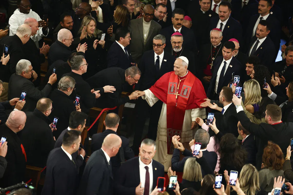 Pope Leo XIV meeting bishops, priests, deacons, consecrated persons, seminarians and pastoral workers at Istanbul's Holy Spirit Cathedral on Nov 28.