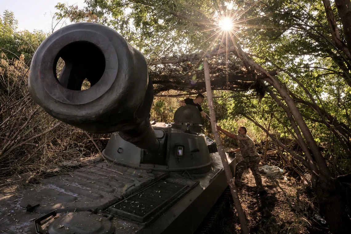 FILE PHOTO: Servicemen of 24th Mechanized Brigade of the Ukrainian Armed Forces, named after King Danylo, prepare a 2S1 Gvozdika self-propelled howitzer to fire towards Russian troops on a front line, amid Russia's attack on Ukraine, near the town of Chasiv Yar in Donetsk region, Ukraine  June 30, 2024. Oleg Petrasiuk/Press Service of the 24th King Danylo Separate Mechanized Brigade of the Ukrainian Armed Forces/Handout via REUTERS