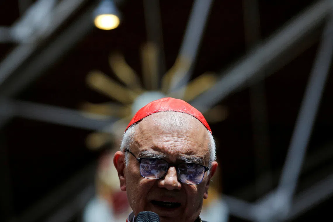 FILE PHOTO: Venezuelan Cardinal Baltazar Porras speaks during a mass as the Vatican on Friday announced the beatification of Jose Gregorio Hernandez, in Caracas, Venezuela June 19, 2020. REUTERS/Manaure Quintero/File Photo