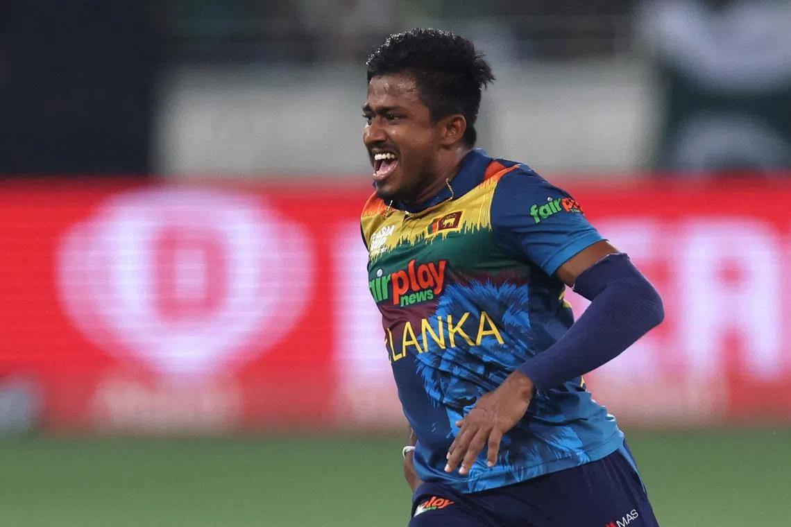 Cricket - Asia Cup - Final - Pakistan v Sri Lanka - Dubai International Stadium, Dubai, United Arab Emirates - September 11, 2022 Sri Lanka's Pramod Madushan celebrates after taking the wicket of Pakistan's Fakhar Zaman REUTERS/Christopher Pike/File Photo