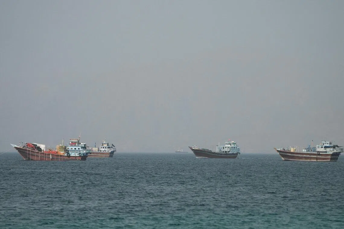 Vessels in the Strait of Hormuz, as seen from Musandam, Oman, on June 25.