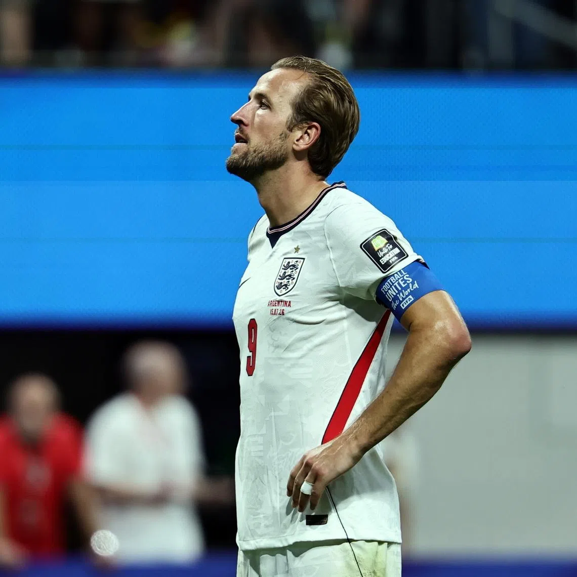 England’s Harry Kane looks dejected after his side were eliminated by Argentina.