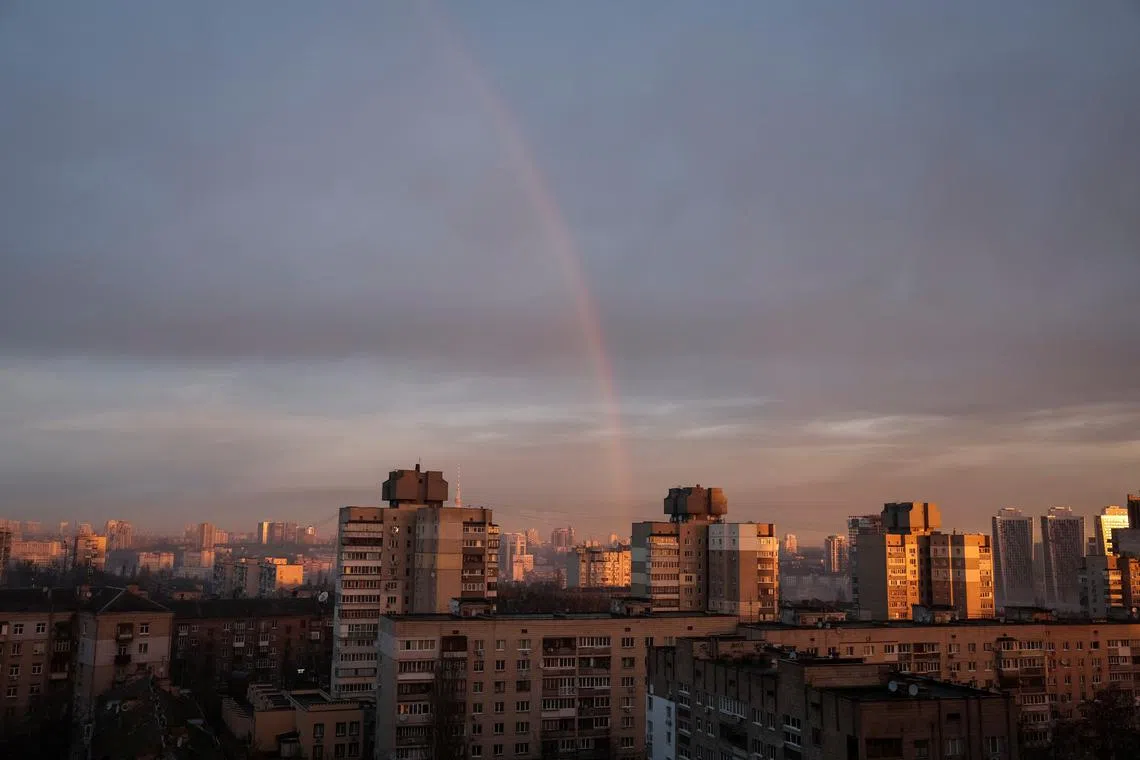 A rainbow is seen over Kyiv, Ukraine Jan 19, 2023.  