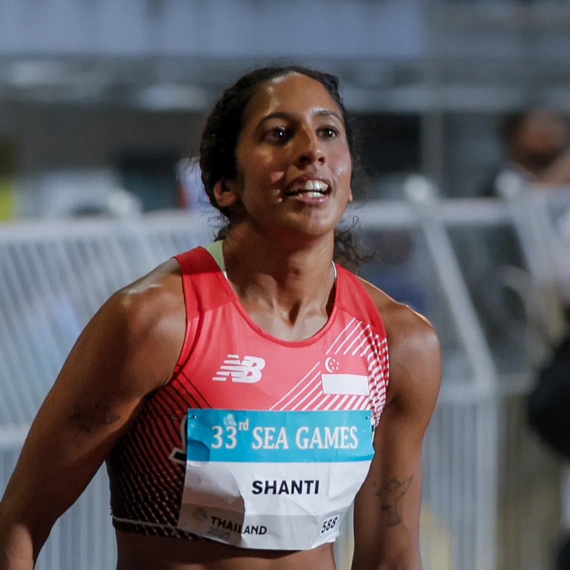 (From left) Laavinia Jaiganth, Elizabeth-Ann Tan, Kerstin Ong and Shanti Pereira finished fourth in 44.41sec seconds for the 4x100m relay segment at the 2025 SEA Games .