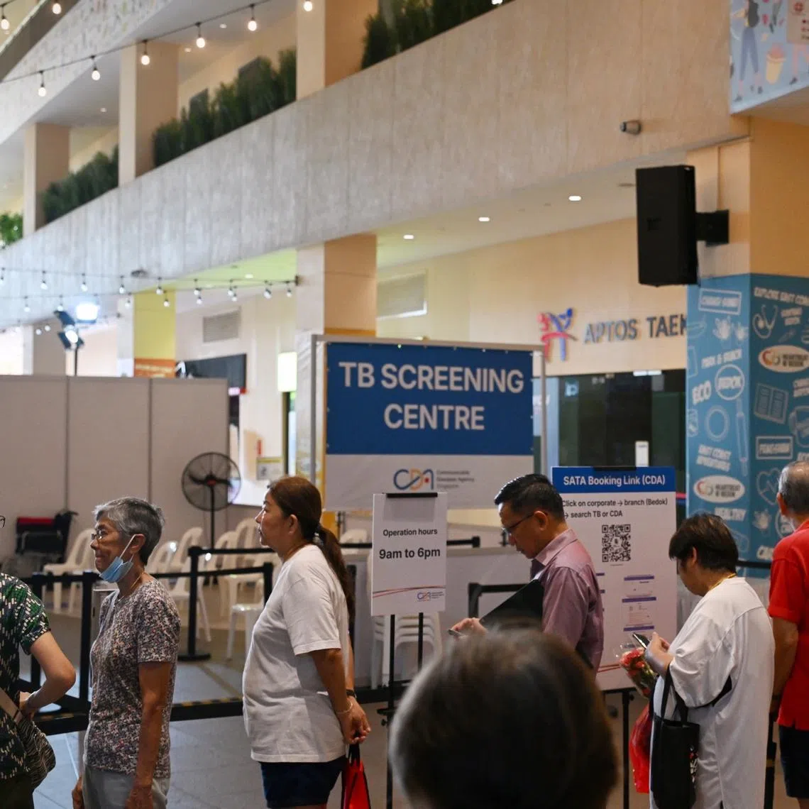 People queueing at the tuberculosis screening centre at Heartbeat@Bedok, on May 5.