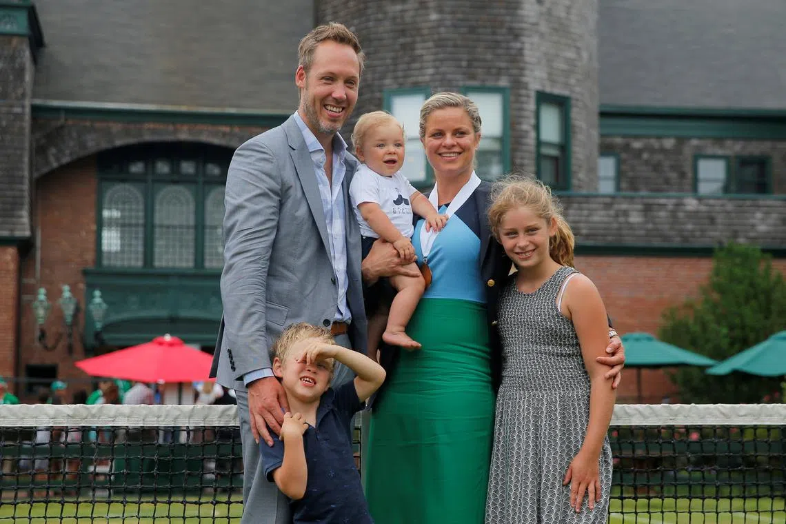 Former world No. 1 Kim Clijsters and her family after she was inducted into the International Tennis Hall of Fame in 2017. 