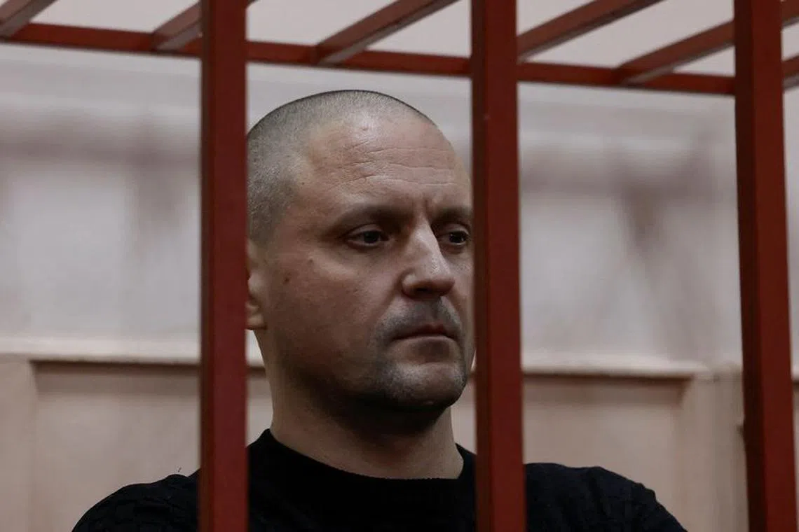 FILE PHOTO: Sergei Udaltsov, a prominent Russian left-wing political activist, is seen in a court after been arrested and charged with \"justifying terrorism\", in Moscow, Russia January 12, 2024. REUTERS/Maxim Shemetov/File Photo