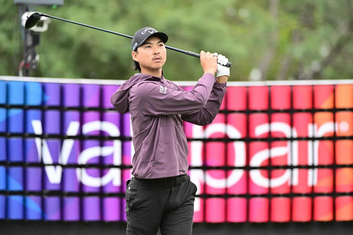 Min Woo Lee of Australia playing his shot from the 18th tee during the second round of the Valspar Championship.