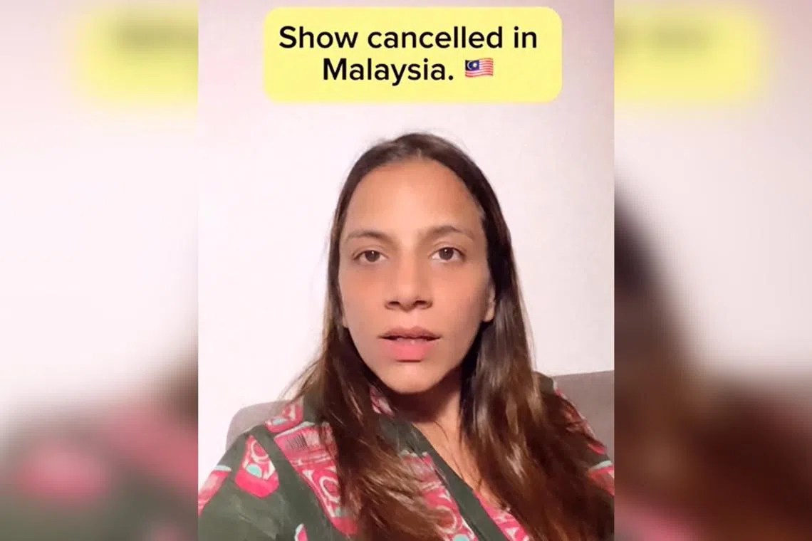 Sharul Channa said her show in Malaysia on May 18 was cancelled by the Malaysian authorities.