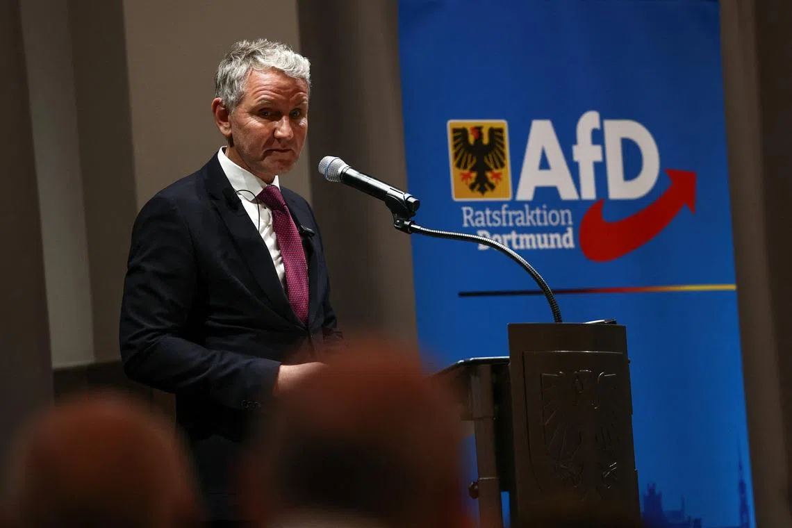 Bjoern Hoecke, the leader of the far-right party Alternative for Germany (AfD) in the East German federal state of Thuringia, attends a meeting of the AfD, in Dortmund, Germany, February 22, 2026. REUTERS/Leon Kuegeler
