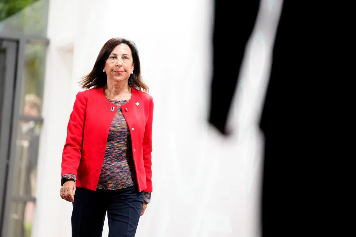 FILE PHOTO: Spanish Defence Minister Margarita Robles arrives at the informal EU defense ministers meeting at Forum, in Copenhagen, Denmark, August 29, 2025. Thomas Traasdahl/Ritzau Scanpix/via REUTERS/File Photo
